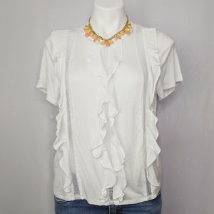 Anthro Deletta White Ruffle Eyelet Panels Blouse M